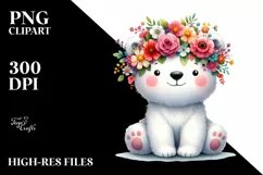 Colorful Polar Bear with Flower Crown PNG Product Image 1