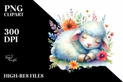 Colorful Watercolor Whimsical Lamb Clipart Product Image 1