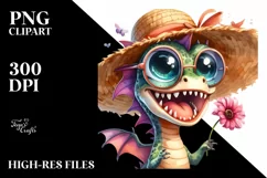 Watercolor Dragon with Sun Hat, Transparent PNG Product Image 3