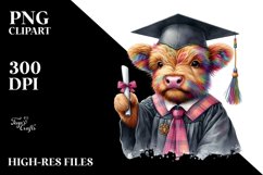 Colorful Baby Highland Cow Graduation PNG Product Image 1