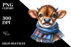 Watercolor Baby Cow Portrait with Scarf Product Image 2