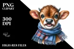 Watercolor Baby Cow Portrait with Scarf Product Image 3