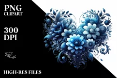 Blue Floral Heart Digital Painting PNG Product Image 2