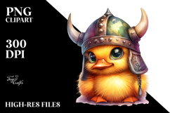 Goofy-Eyed Baby Duck with Viking Helmet PNG Product Image 2