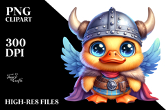 Goofy-Eyed Baby Duck with Viking Helmet PNG Product Image 2