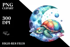 Colorful Watercolor Turtle on Moon Clipart Product Image 1