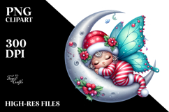 Whimsical Butterfly Sleeping on the Moon | Clipart Product Image 2