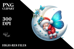 Whimsical Butterfly Sleeping on the Moon | Clipart Product Image 2