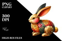 Colorful Wood Bunny on Splashy Background PNG Product Image 2