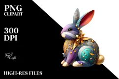 Colorful Wood Bunny on Splashy Background PNG Product Image 2
