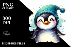 Whimsical Funny Penguin Portrait | Watercolor Clipart Product Image 3