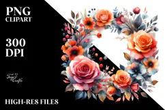 Colorful Abstract Wreath with Orange Roses | Sublimation Product Image 2
