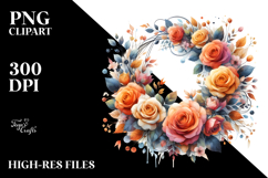 Colorful Abstract Wreath with Orange Roses | Sublimation Product Image 2