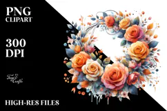 Colorful Abstract Wreath with Orange Roses | Sublimation Product Image 2