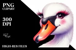 Vibrant Funny Cute Swan Portrait | Watercolor Clipart Product Image 1