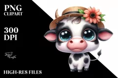 Watercolor Baby Cow with Hat Standing Up Product Image 1