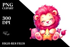 Cute Baby Lion Cuddling Star PNG Product Image 2