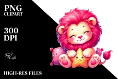 Cute Baby Lion Cuddling Star PNG Product Image 2