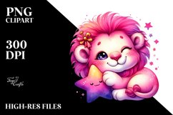Cute Baby Lion Cuddling Star PNG Product Image 2