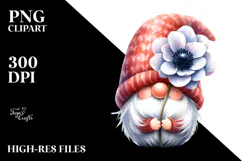 Cute Gnome with Big Hat and Anemone, Colorful PNG Product Image 2