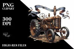 Vintage Rusty Tractor with Ribbons | Watercolor Clipart Product Image 1