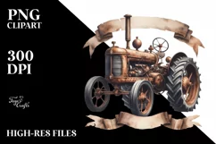 Vintage Rusty Tractor with Ribbons | Watercolor Clipart Product Image 1