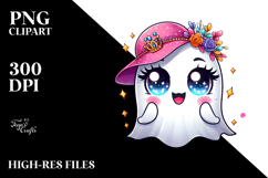 Chibi-Style Cute Ghost with Glam Accessories PNG Product Image 2