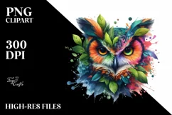 Abstract Owl with Plant Leaves, PNG Product Image 3