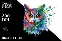 Abstract Owl with Plant Leaves, PNG Product Image 1