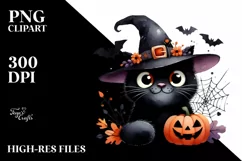 Funny Halloween Black Cat Clipart PNG Product Image 1