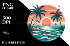 Tropical Beach Sunset, Clipart PNG Product Image 2