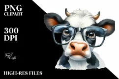 Watercolor Cow with Big Smile Clipart Product Image 1