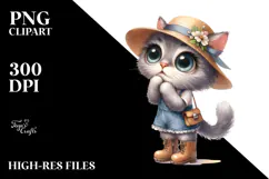 Watercolor Cat with Big Eyes and Sun Hat Product Image 2