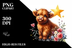 Cute Baby Highland Cow with Flower Basket | Sublimation | Product Image 1