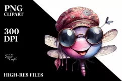 Funny Cute Dragonfly Portrait | Watercolor Clipart Product Image 1