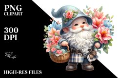 Cute Gnome Holding a Basket of Flowers | Sublimation | Product Image 3