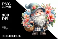 Cute Gnome Holding a Basket of Flowers | Sublimation | Product Image 3