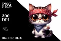 Watercolor Cat with Big Eyes and Bandana Product Image 1