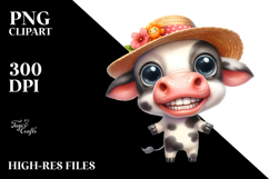 Confused Baby Cow with Goofy Smile in Sun Hat | Sublimation Product Image 2