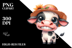 Confused Baby Cow with Goofy Smile in Sun Hat | Sublimation Product Image 2
