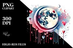 Washed Moon with Blood and Hearts PNG Product Image 2