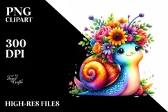 Cartoon-Style Vibrant Snail with Flower Crown | Clipart Product Image 1