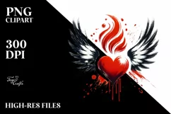 Colorful Heart with Wings and Fire, PNG Product Image 2