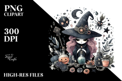 Washed Watercolor Gothic Quirky Witch, Transparent PNG Product Image 2