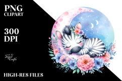 Pastel Zebra Sleeping on the Moon | Clipart Product Image 2