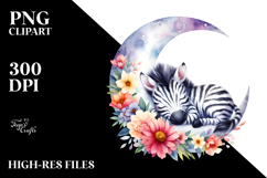 Pastel Zebra Sleeping on the Moon | Clipart Product Image 2