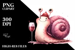 Funny Cute Wine-Sipping Snail | Sublimation | Clipart Product Image 1