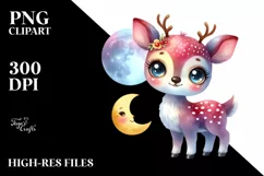 Colorful Watercolor Smiling Reindeer | Clipart Product Image 1