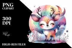 Colorful Watercolor Smiling Reindeer | Clipart Product Image 3