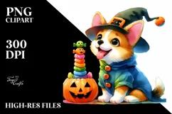 Cute Baby Dog in Halloween Scenery | Clipart Product Image 3